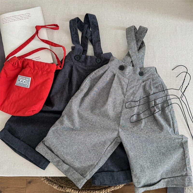 サロペットパンツ・サスペンダーパンツ キッズパンツ シンプルルーズワイドプレッピーサスペンダーパンツ【mh0009015】