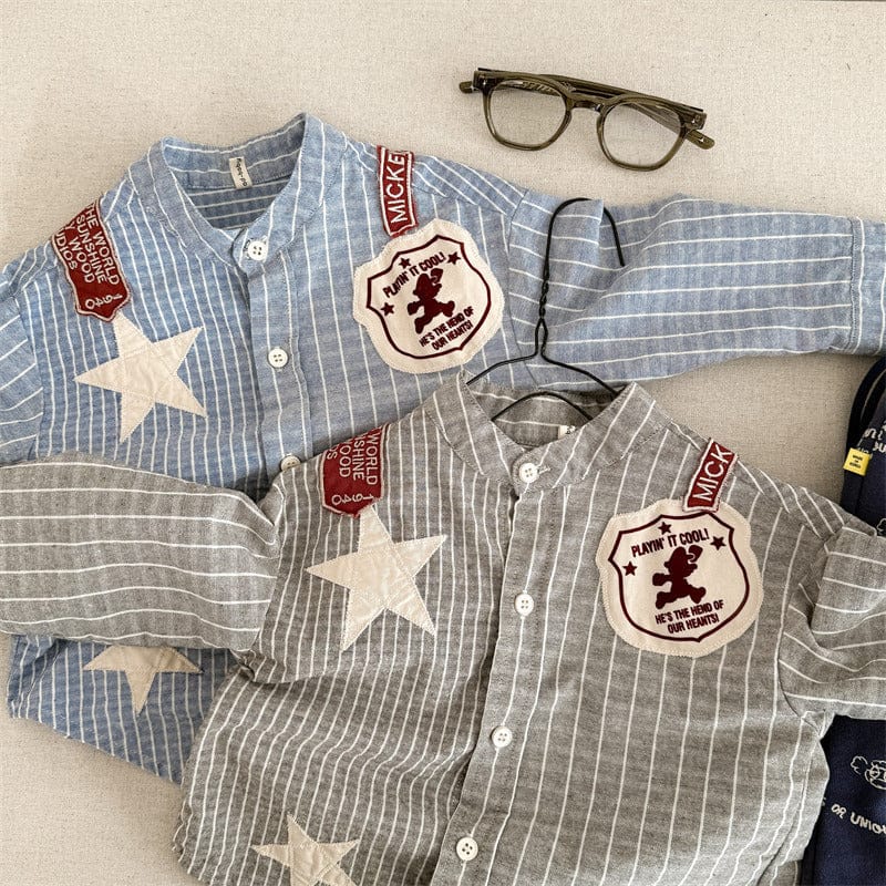 長袖シャツ・ブラウス キッズトップス チェックノーカラーウェスタンパッチワーク長袖シャツ【mh0009016】