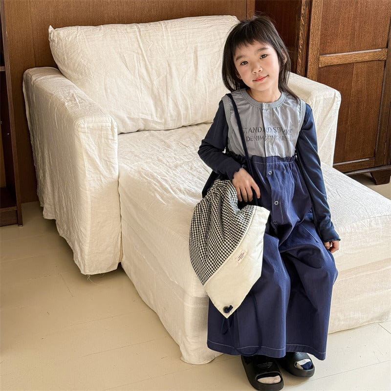 ノースリーブジャンプスーツ キッズジャンプスーツ レターロゴプリントノースリーブドッキングジャンプスーツ【mh0009017】