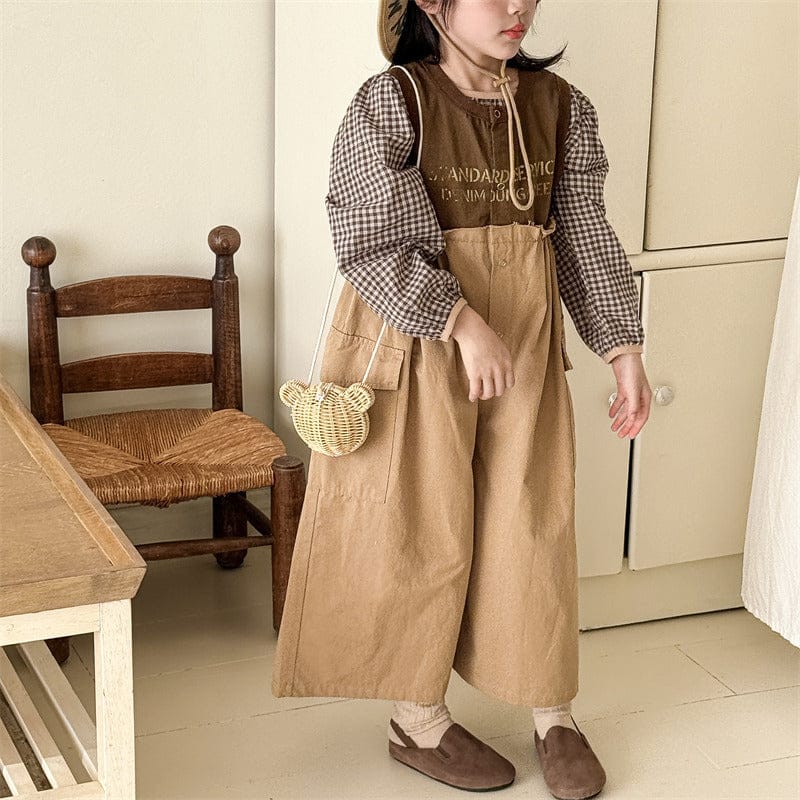 ノースリーブジャンプスーツ キッズジャンプスーツ レターロゴプリントノースリーブドッキングジャンプスーツ【mh0009017】