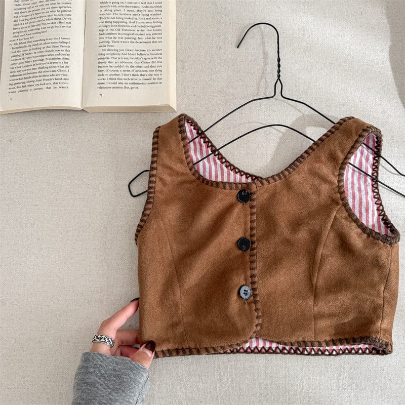 ベスト キッズベスト ロックステッチバイピングショートベスト【mh0009018】