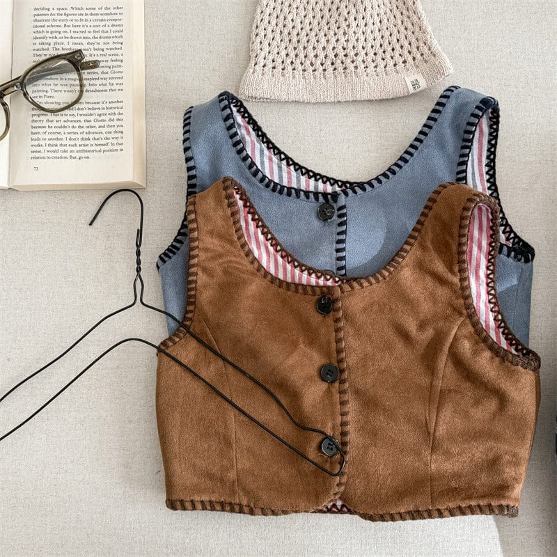 ベスト キッズベスト ロックステッチバイピングショートベスト【mh0009018】