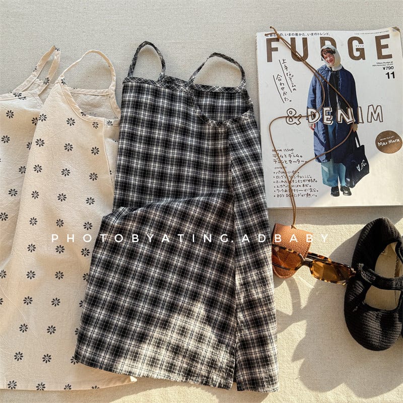 ノースリーブワンピース フラワー/チェックプリントキャミソールワンピース【mh0009374】