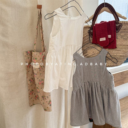 ノースリーブワンピース ノースリーブ無地/ストライプシンプルワンピース【mh0009375】