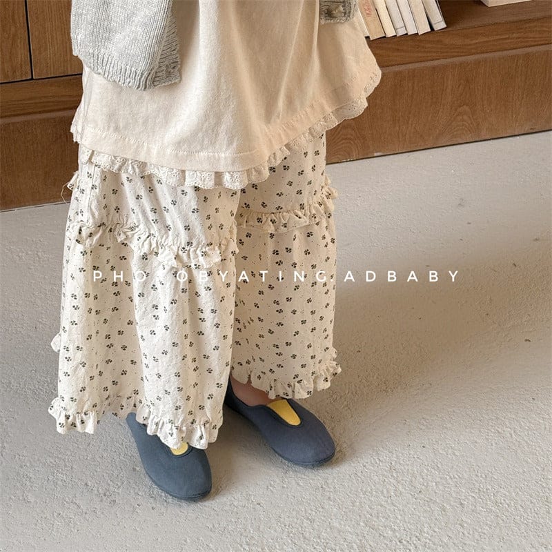 ロングパンツ・スウェットパンツ フラワープリントフリルワイドルーズロングパンツガウチョパンツ【mh0009376】