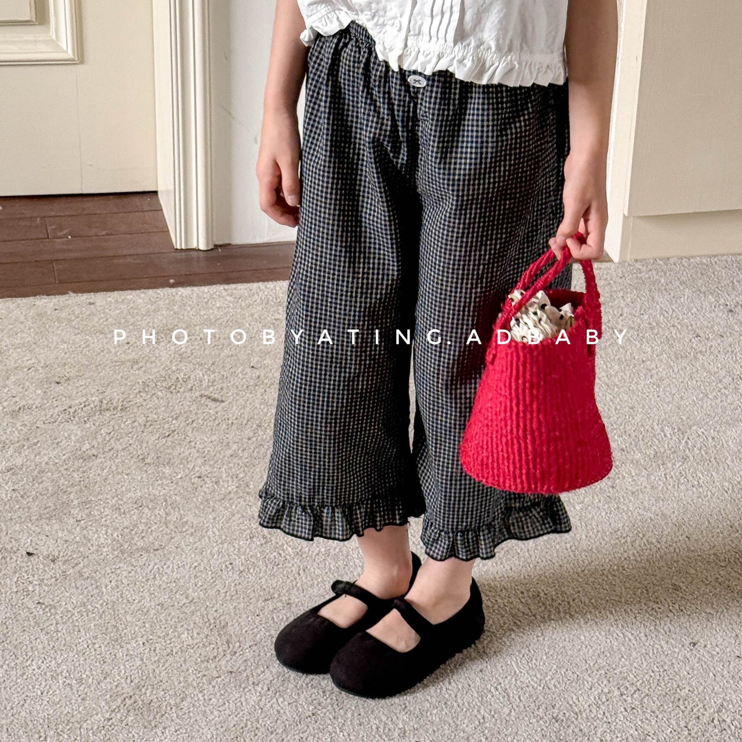 ロングパンツ・スウェットパンツ チェックフリルクロップドパンツ【mh0009384】