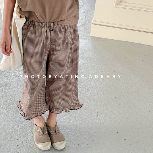 ロングパンツ・スウェットパンツ チェックフリルクロップドパンツ【mh0009384】