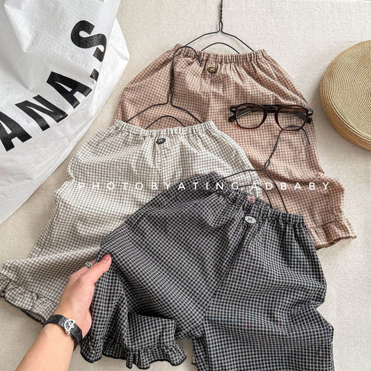 ロングパンツ・スウェットパンツ チェックフリルクロップドパンツ【mh0009384】