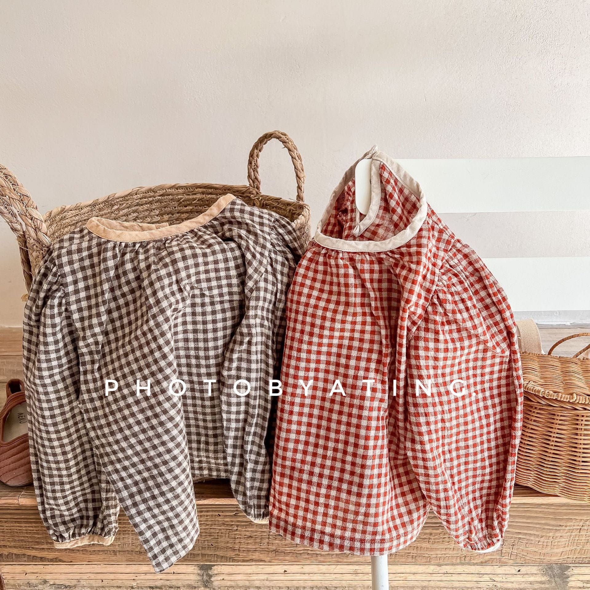 長袖シャツ・ブラウス チェックバイピング長袖シャツブラウス【mh0009389】