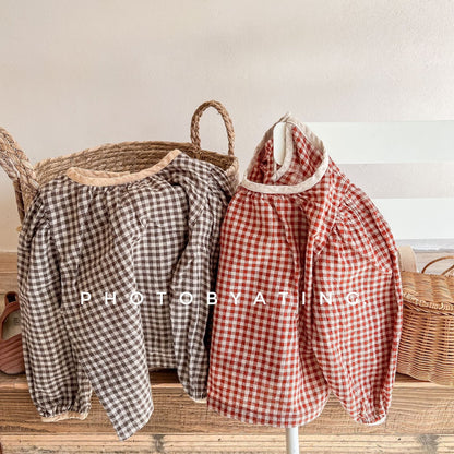 長袖シャツ・ブラウス チェックバイピング長袖シャツブラウス【mh0009389】