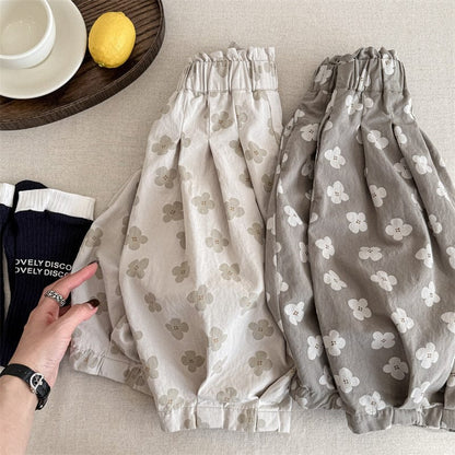 ロングパンツ・スウェットパンツ レトロフラワープリントクロップドタックサルエルパンツ【mh0009391】