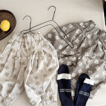 ロングパンツ・スウェットパンツ レトロフラワープリントクロップドタックサルエルパンツ【mh0009391】