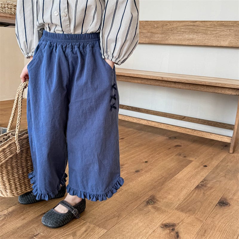 ロングパンツ・スウェットパンツ フリルリボンワイドルーズパンツ【mh0009393】