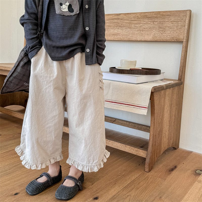 ロングパンツ・スウェットパンツ フリルリボンワイドルーズパンツ【mh0009393】