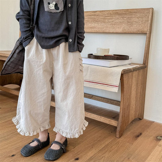 ロングパンツ・スウェットパンツ フリルリボンワイドルーズパンツ【mh0009393】