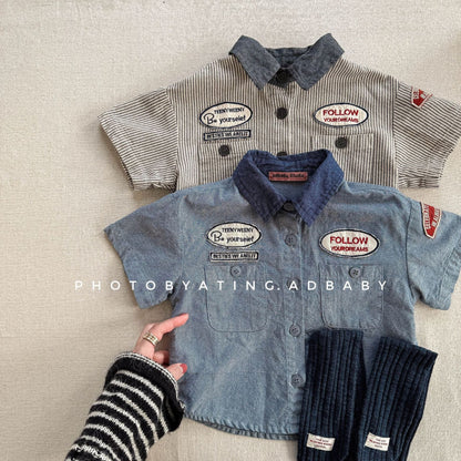 半袖シャツ・ブラウス ワッペン半袖ダイナーシャツ【mh0009395】