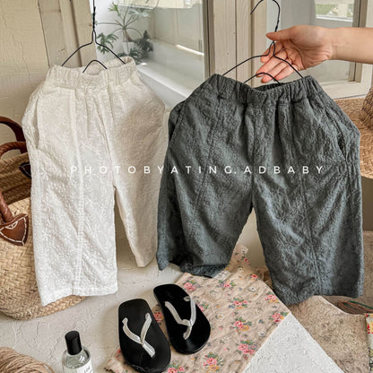 ロングパンツ・スウェットパンツ リネンコットンジャカードクロップドパンツ【mh0009539】