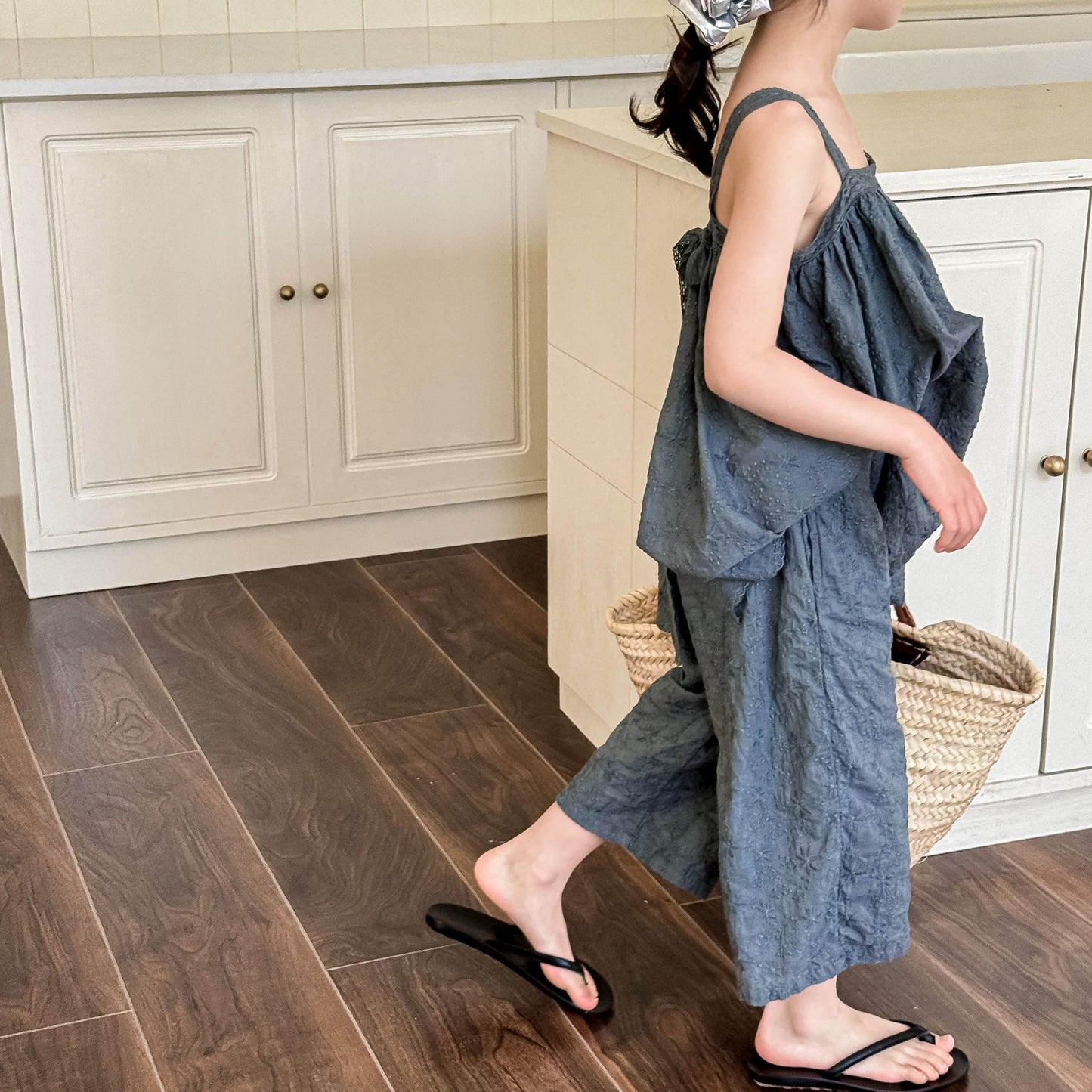 ロングパンツ・スウェットパンツ リネンコットンジャカードクロップドパンツ【mh0009539】