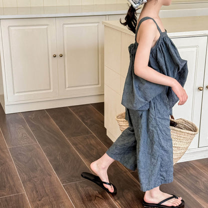 ロングパンツ・スウェットパンツ リネンコットンジャカードクロップドパンツ【mh0009539】