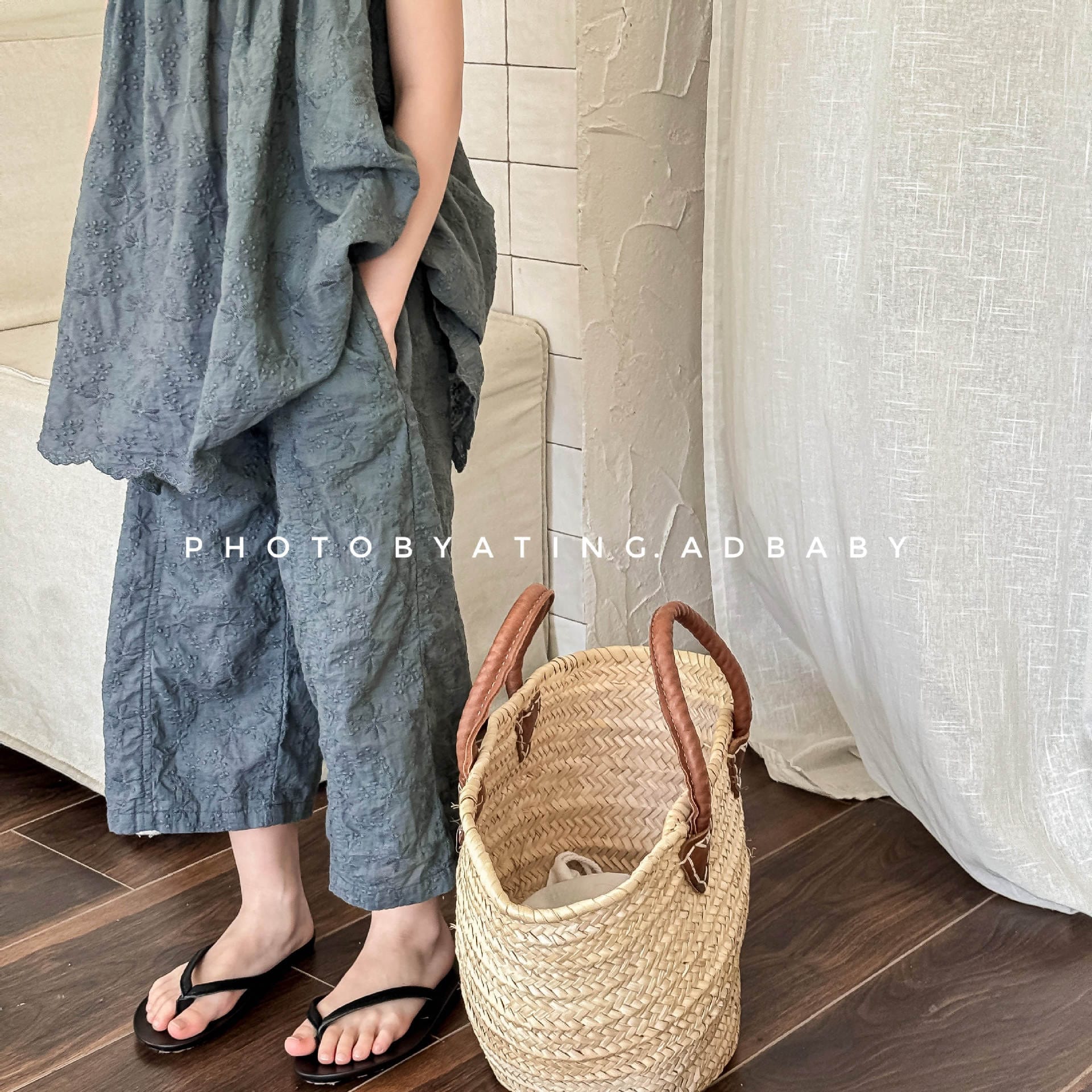 ロングパンツ・スウェットパンツ リネンコットンジャカードクロップドパンツ【mh0009539】