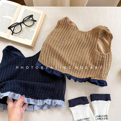 タンクトップ・キャミソール・ノースリーブトップス フリルレースショートタンクトップ【mh0009548】