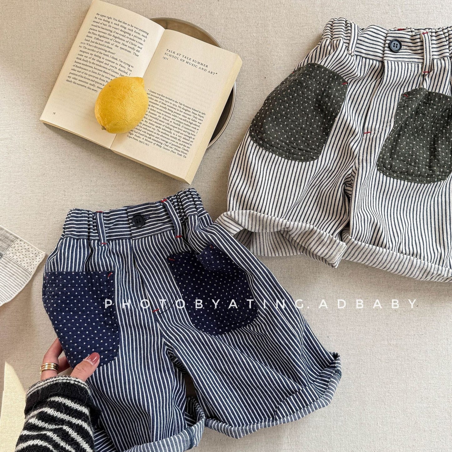 ハーフパンツ・ショートパンツ ストライプパッチワークショートパンツ【mh0009549】