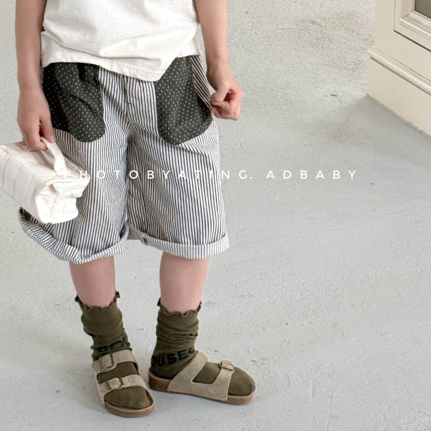 ハーフパンツ・ショートパンツ ストライプパッチワークショートパンツ【mh0009549】