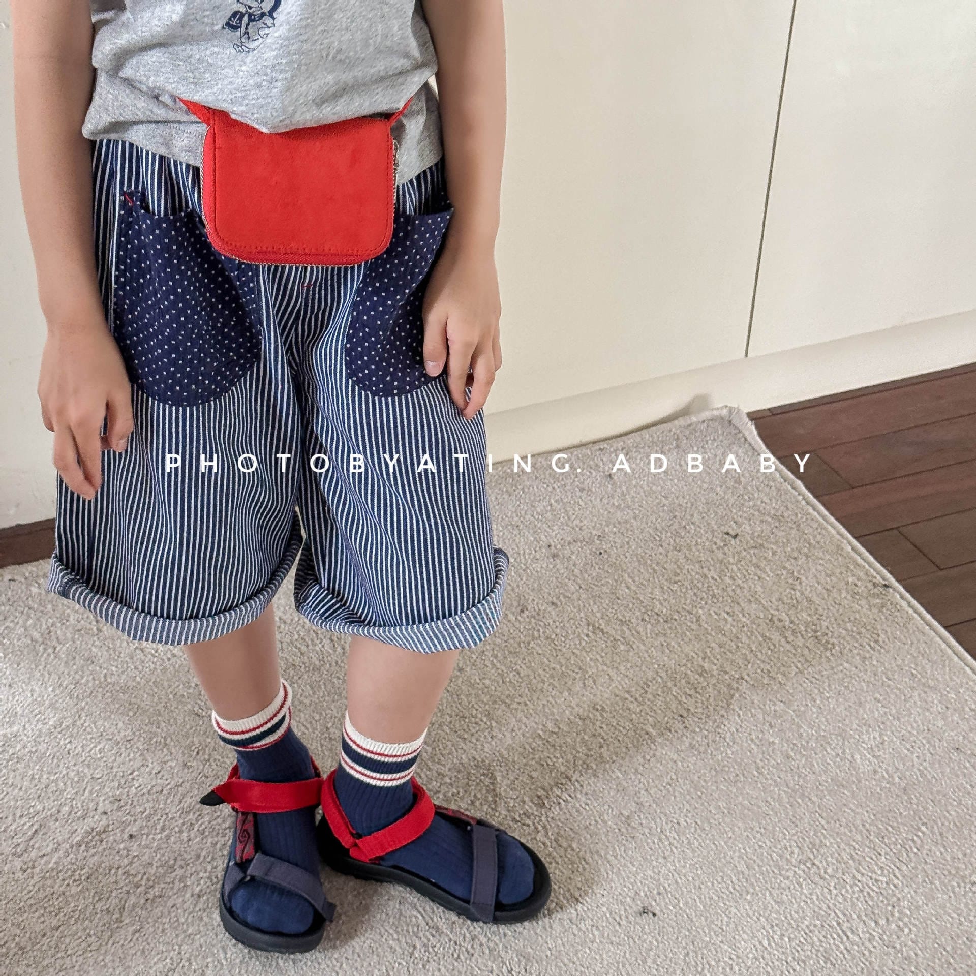 ハーフパンツ・ショートパンツ ストライプパッチワークショートパンツ【mh0009549】