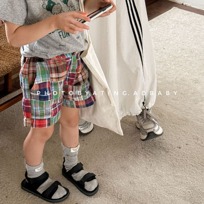 ハーフパンツ・ショートパンツ マドラスチェックパッチワークショートパンツ【mh0009554】