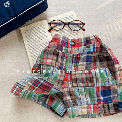 ハーフパンツ・ショートパンツ マドラスチェックパッチワークショートパンツ【mh0009554】