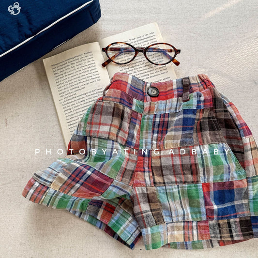 ハーフパンツ・ショートパンツ マドラスチェックパッチワークショートパンツ【mh0009554】