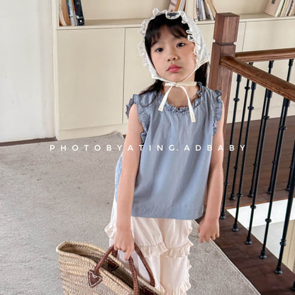 タンクトップ・キャミソール・ノースリーブトップス ラッフルフリルノースリーブブラウス【mh0009555】