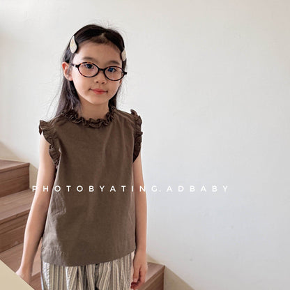 タンクトップ・キャミソール・ノースリーブトップス ラッフルフリルノースリーブブラウス【mh0009555】