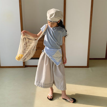 ロングパンツ・スウェットパンツ ストライプワイドルーズガウチョパンツ【mh0009776】