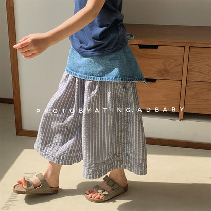 ロングパンツ・スウェットパンツ ストライプワイドルーズガウチョパンツ【mh0009776】