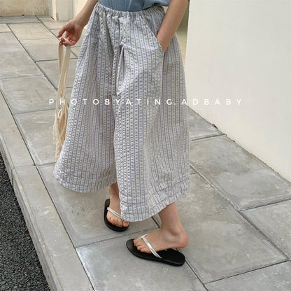 ロングパンツ・スウェットパンツ ストライプワイドルーズガウチョパンツ【mh0009776】