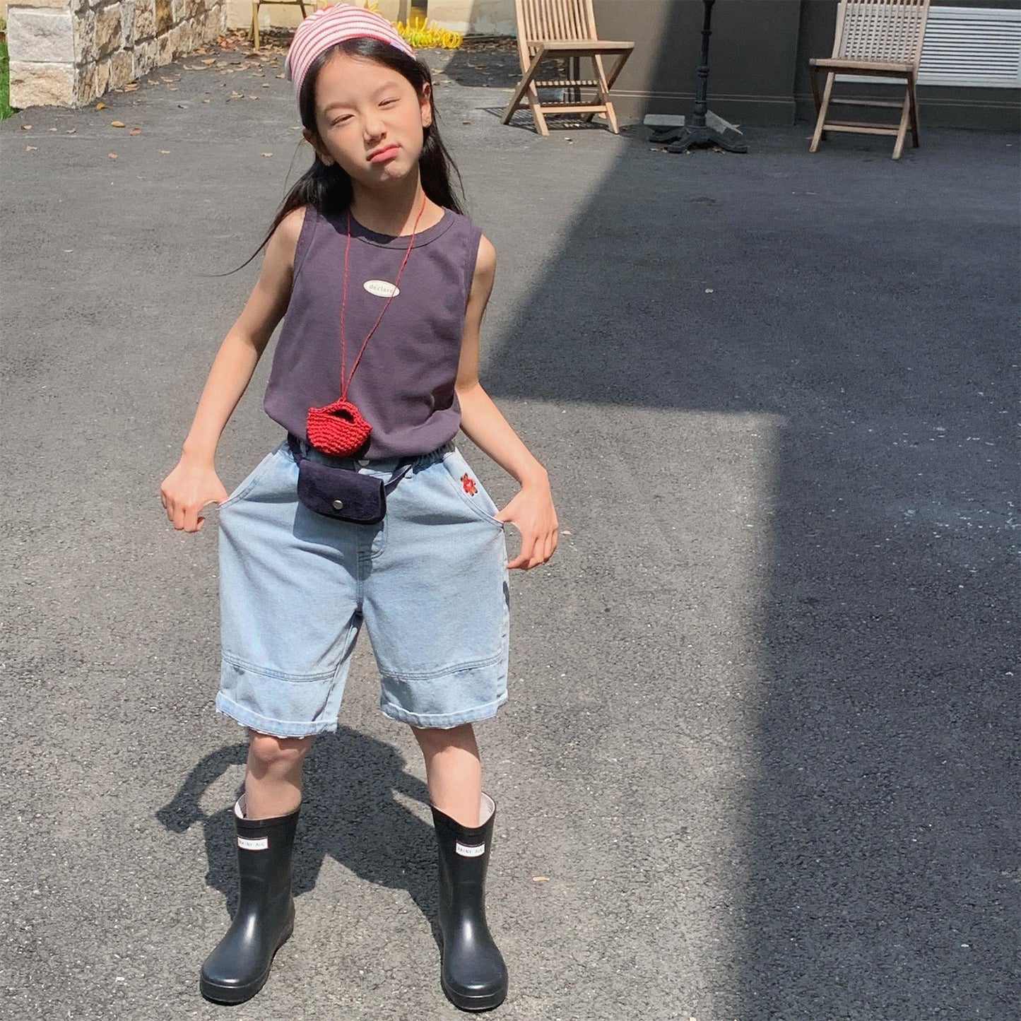 デニムパンツ ベアくま刺繍デニムハーフパンツ【mh0009784】