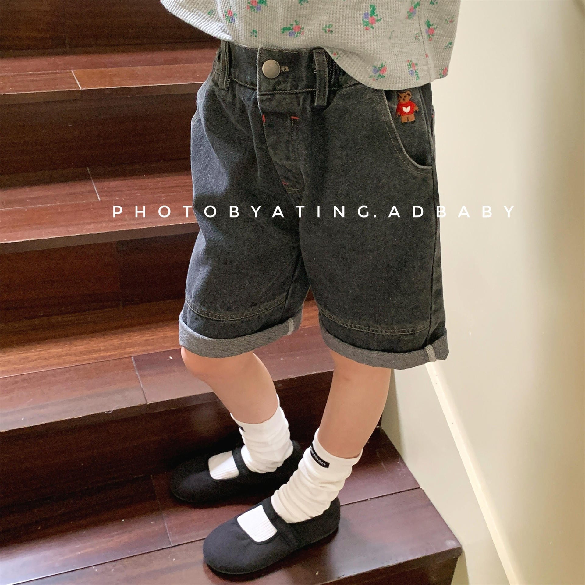 デニムパンツ ベアくま刺繍デニムハーフパンツ【mh0009784】