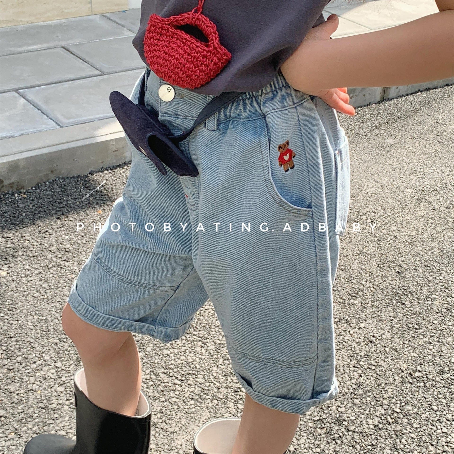 デニムパンツ ベアくま刺繍デニムハーフパンツ【mh0009784】