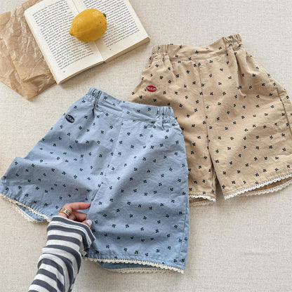 ハーフパンツ・ショートパンツ 裾レースプリントショートパンツ【mh0010126】