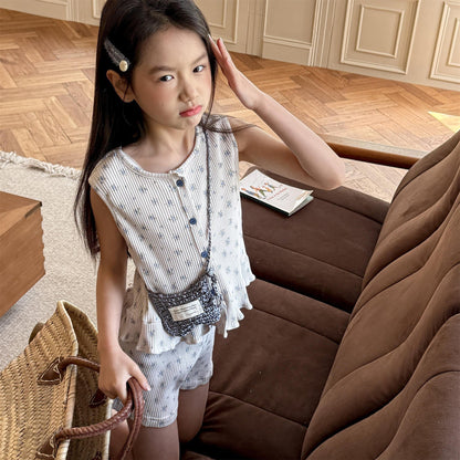 ノースリーブセットアップ フラワープリントタンクトップチュニック+ショートパンツ【mh0010128】