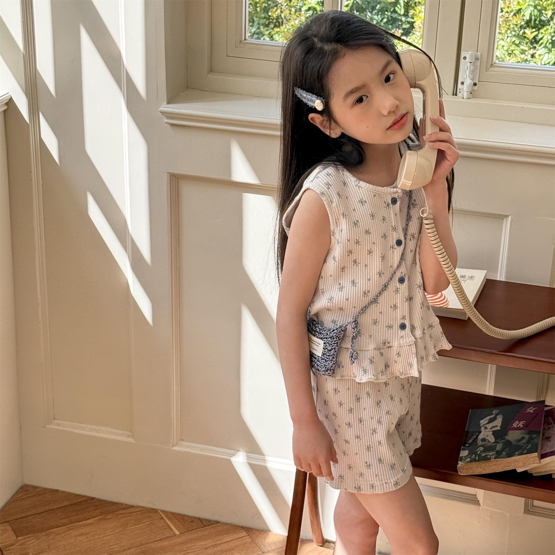 ノースリーブセットアップ フラワープリントタンクトップチュニック+ショートパンツ【mh0010128】