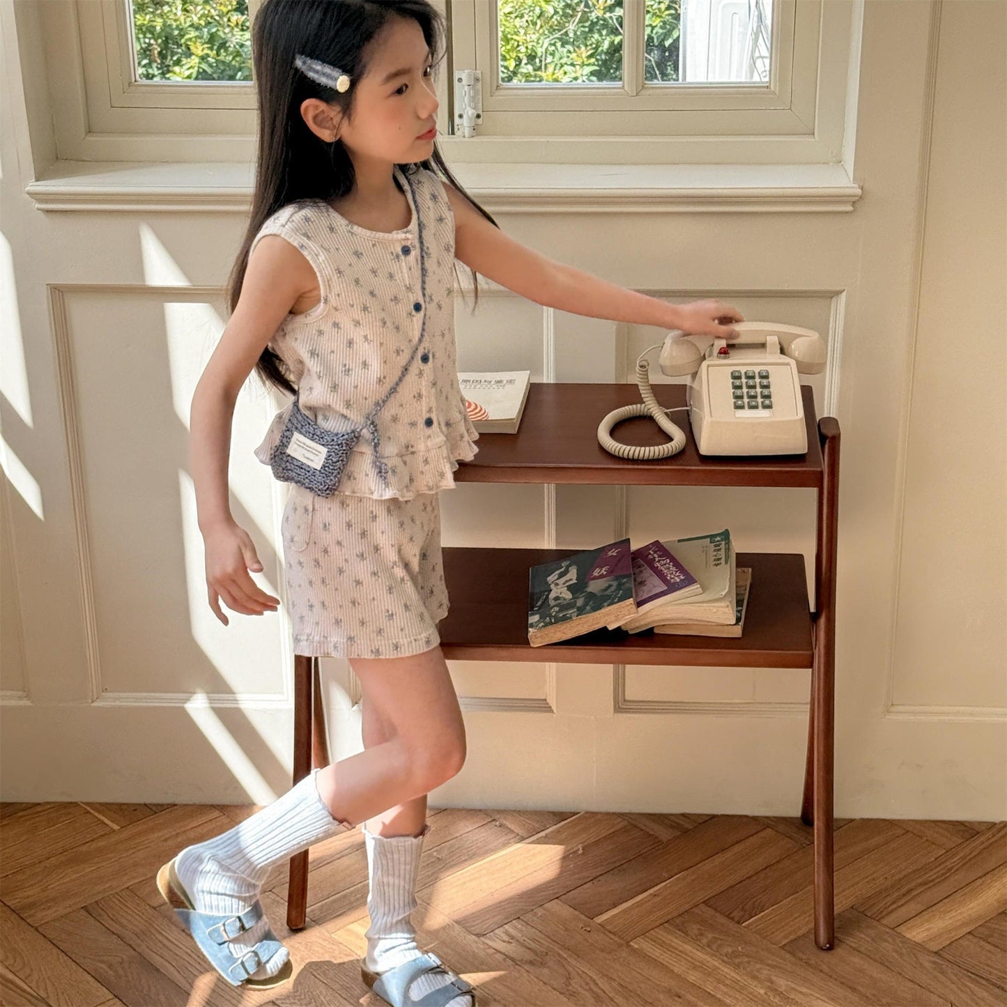 ノースリーブセットアップ フラワープリントタンクトップチュニック+ショートパンツ【mh0010128】