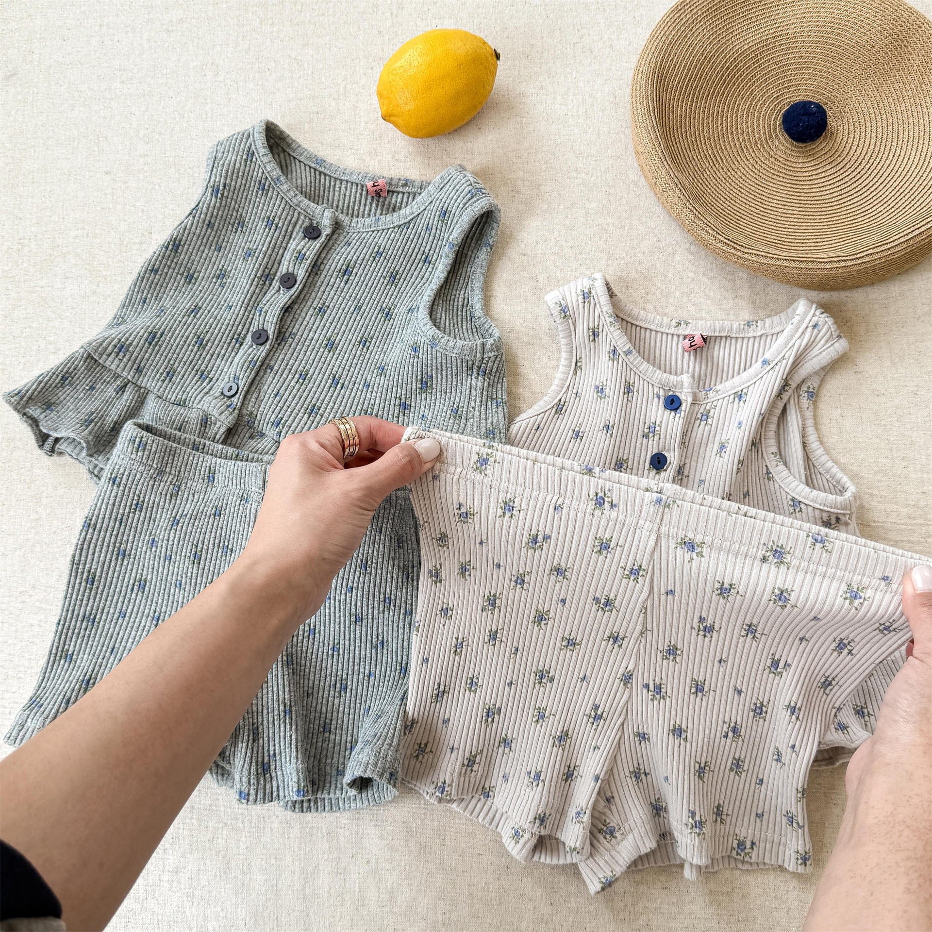 ノースリーブセットアップ フラワープリントタンクトップチュニック+ショートパンツ【mh0010128】