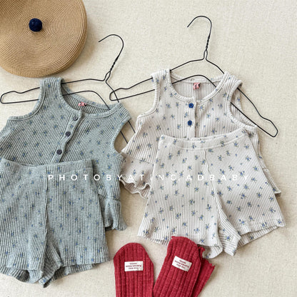 ノースリーブセットアップ フラワープリントタンクトップチュニック+ショートパンツ【mh0010128】