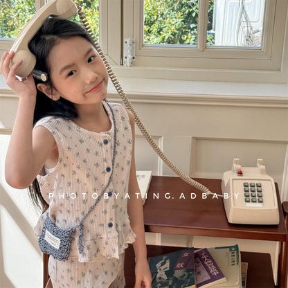 ノースリーブセットアップ フラワープリントタンクトップチュニック+ショートパンツ【mh0010128】