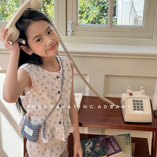 ノースリーブセットアップ フラワープリントタンクトップチュニック+ショートパンツ【mh0010128】