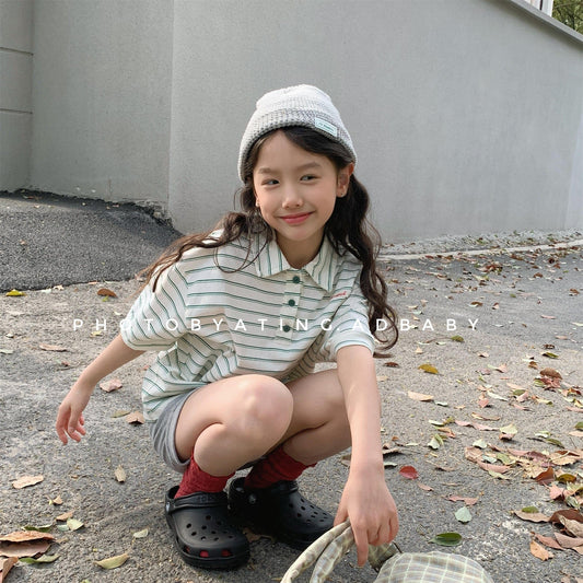 半袖シャツ・ブラウス レトロボーダー半袖ポロシャツ【mh0010130】