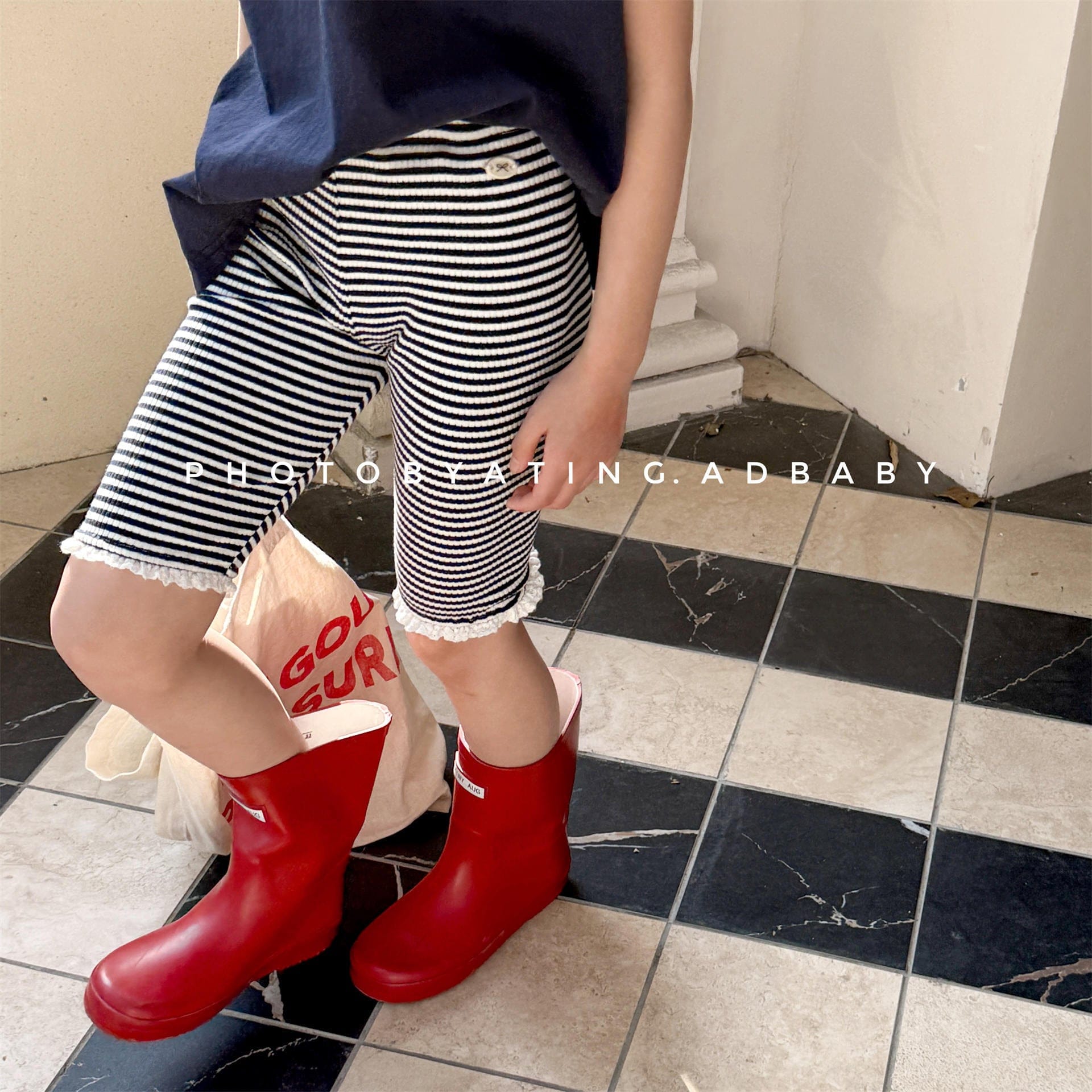 レギンスパンツ ボーダーハーフレギンスパンツ【mh0010131】