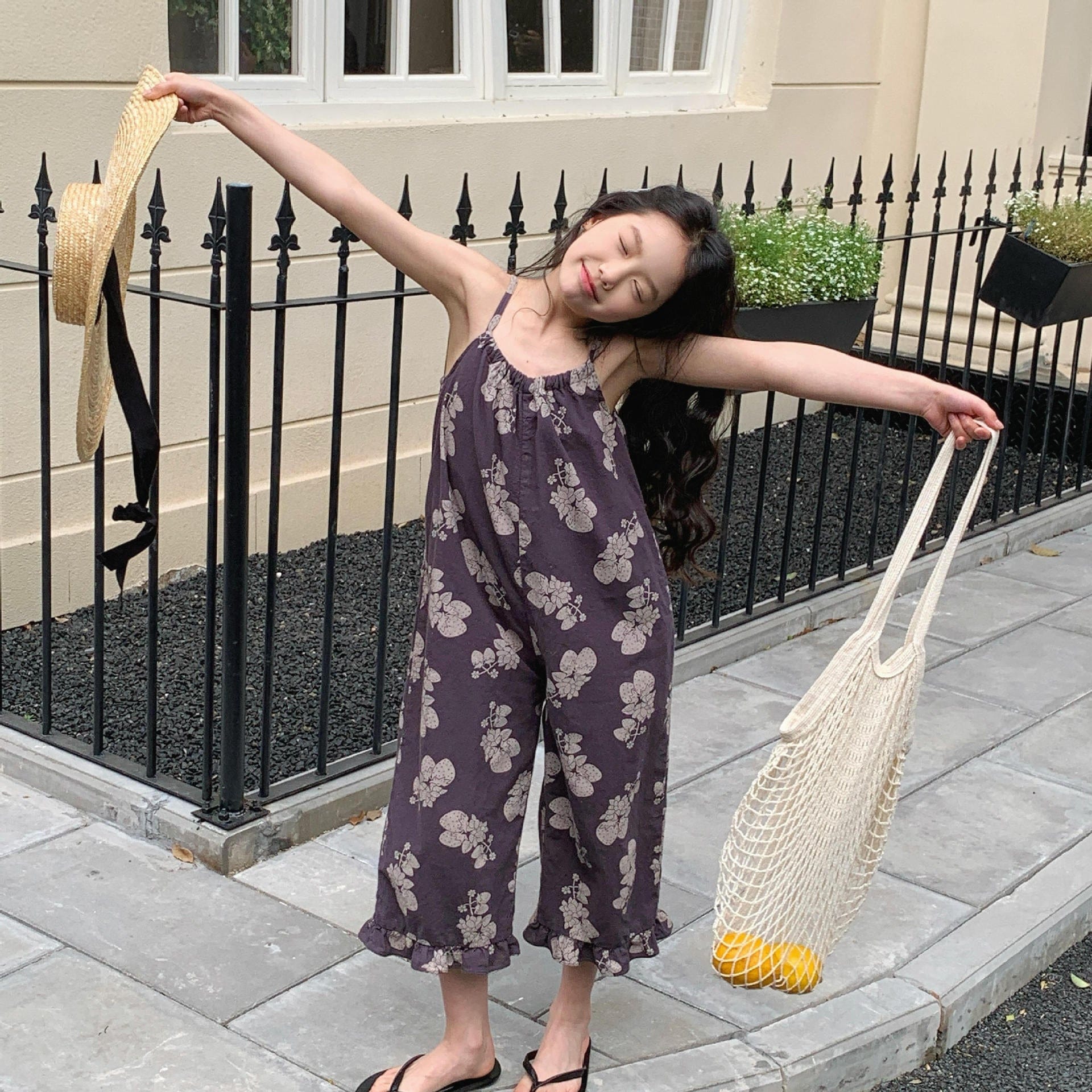 ノースリーブジャンプスーツ ストロベリープリントキャミソールジャンプスーツ【mh0010133】